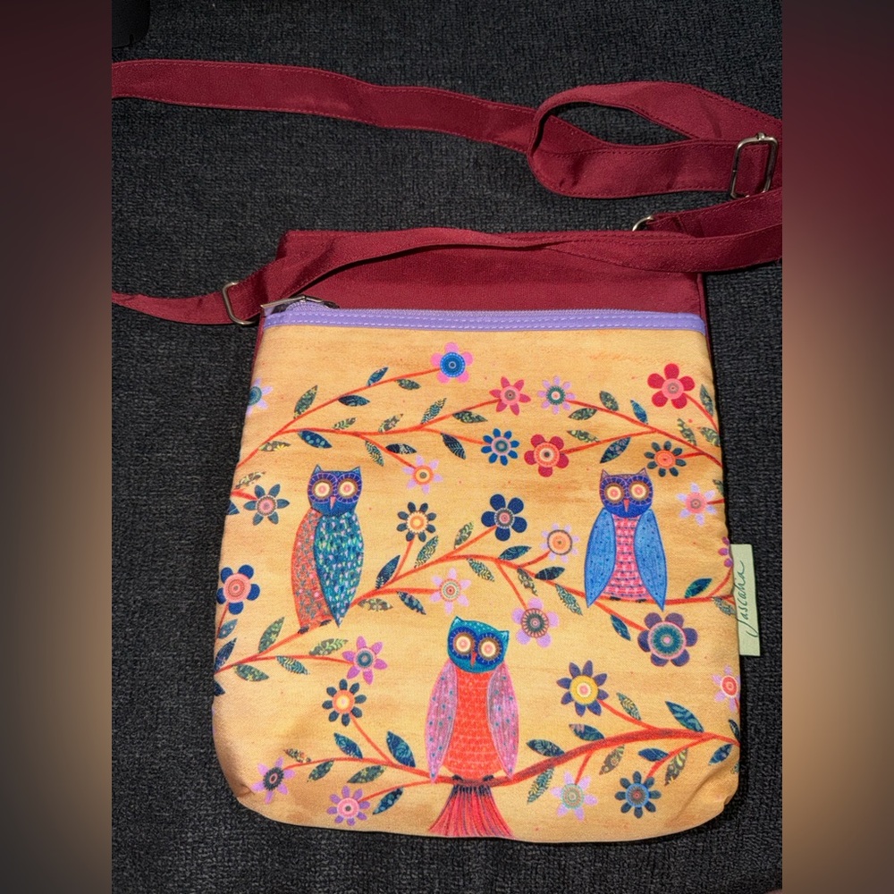Sascahia Yellow and Red Owl‎ Crossbody Bag, purse
